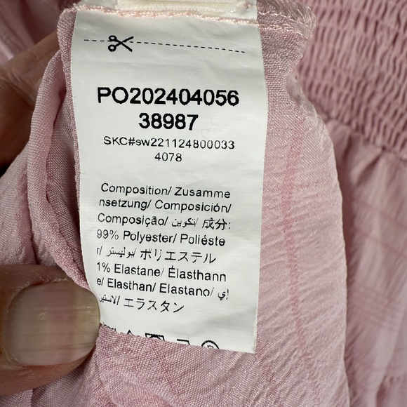 Light Pink Ruched Bodice Baby Doll Mini Dress Spaghetti Straps Swing Size L - Picture 10 of 16